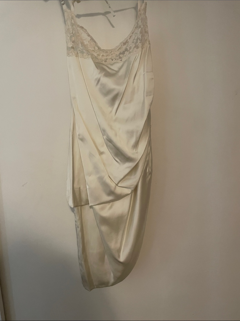 Ivory Satin Slip Dress with Lace Trim